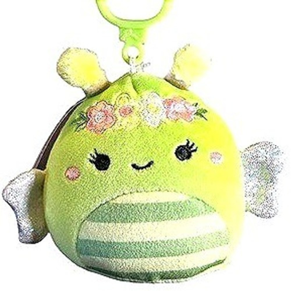 Squishmallows Sybil Bee Clip 3.5" Green Floral Crown Easter Plush NWT